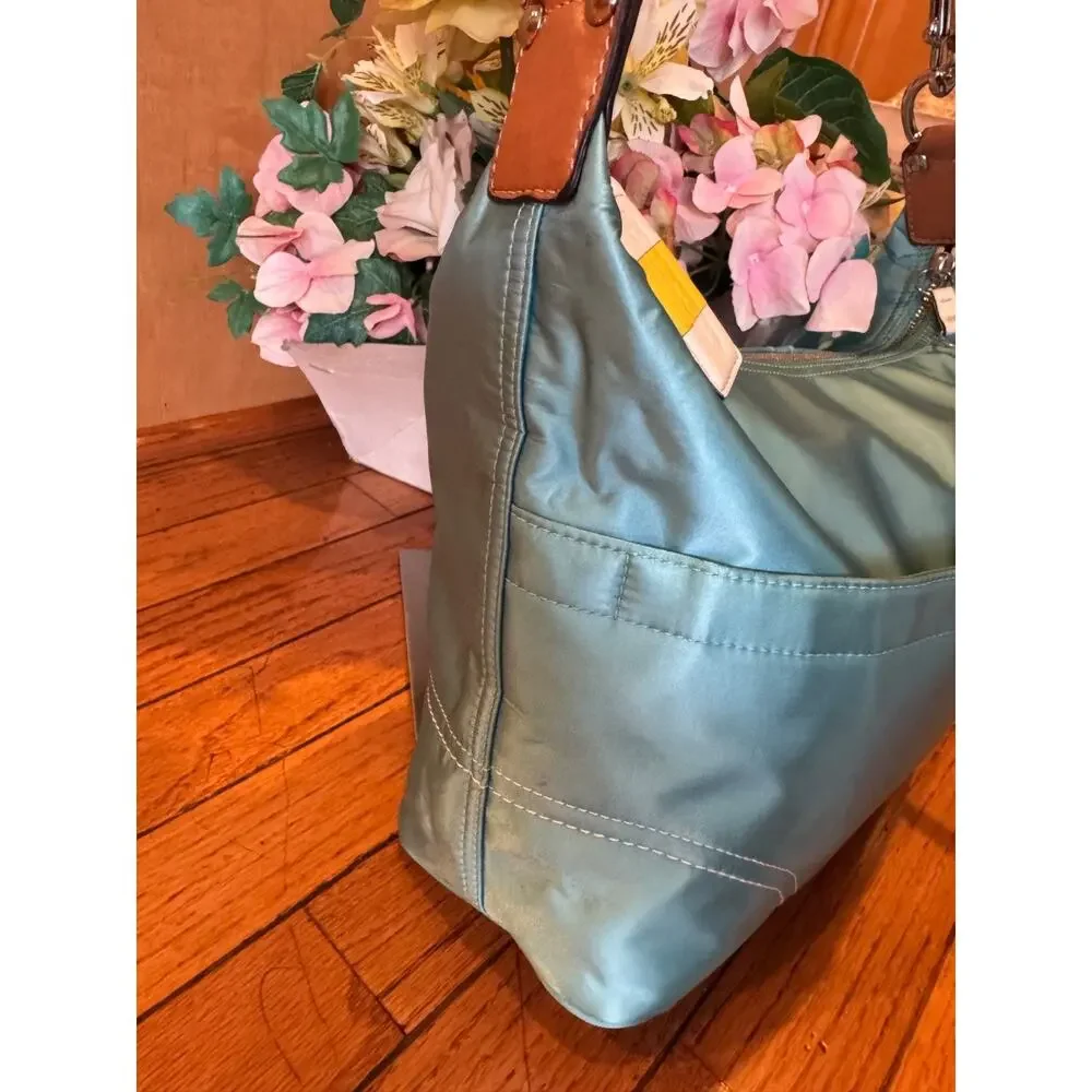 COACH F11669 Hamptons Weekend Blue Aqua Hobo Shoulder Bag (150